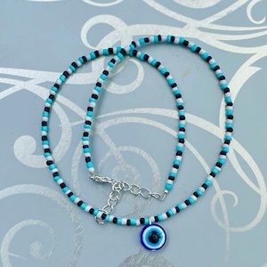Evil eye charm beaded necklace choker